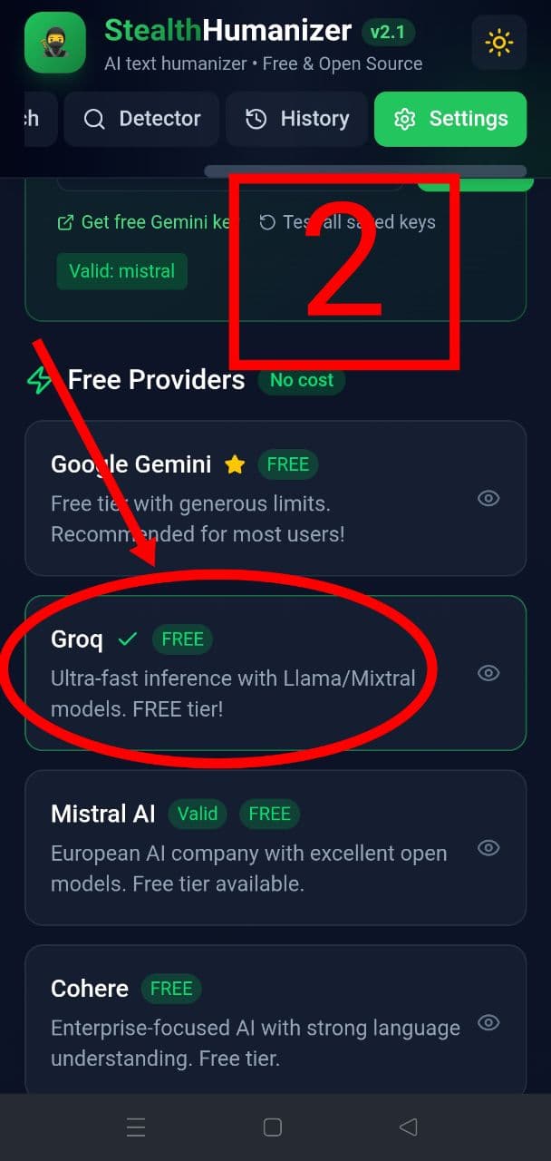 Groq (Free) step 2: Choose Groq (FREE)